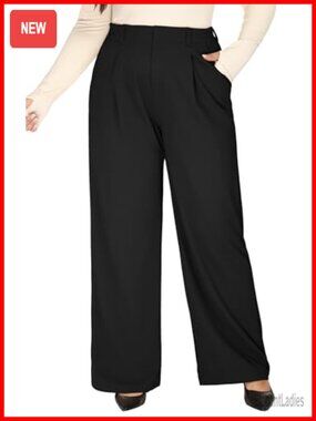 Plus Size Wide Leg Pull On Work Pants High Waisted Waffle Dress Slacks